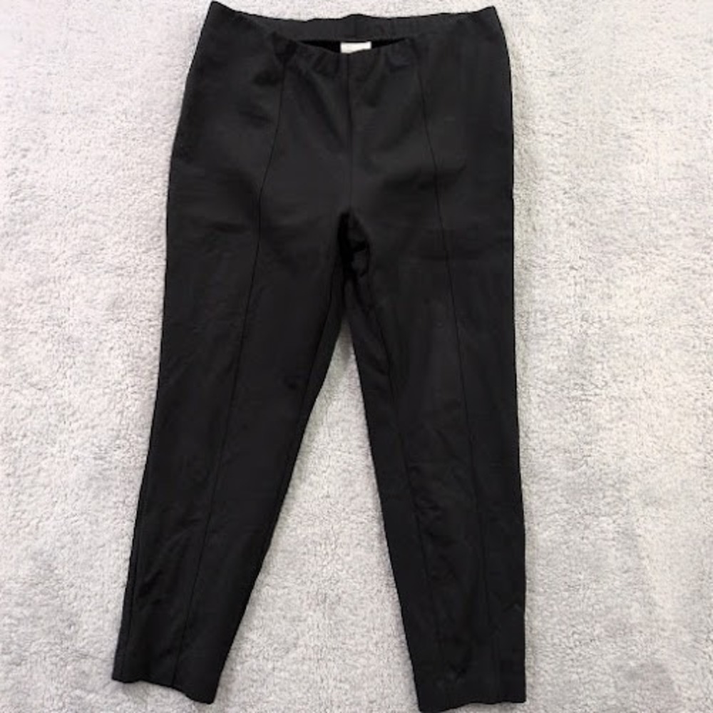 J Jill Slim Leg Pants Women's PL Black Ponte Flat Elastic Waistband Seamed Front